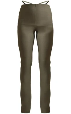 Khaki Stretch Woven Cut Out Detail Skinny Flared Pants