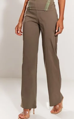 Khaki Stretch Woven Low Rise Straight Leg Pants