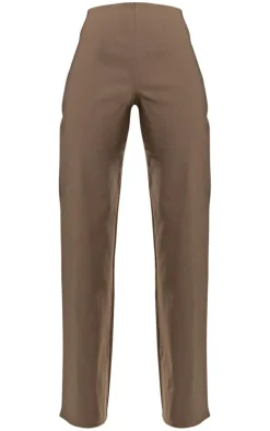 Khaki Stretch Woven Low Rise Straight Leg Pants