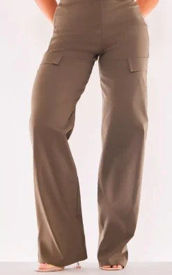 Khaki Stretch Woven Low Rise Cargo Pants