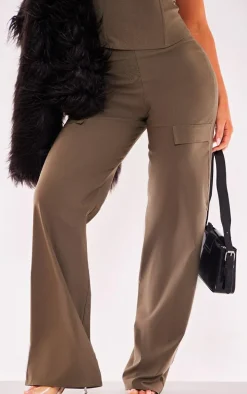 Khaki Stretch Woven Low Rise Cargo Pants