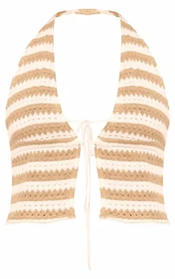 Khaki Stripe Textured Tie Front Bralet