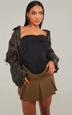 Khaki Tailored Woven Box Pleat Skater Skort