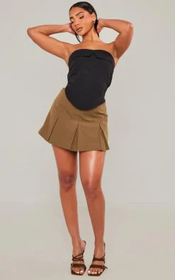 Khaki Tailored Woven Box Pleat Skater Skort