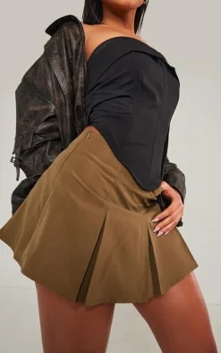 Khaki Tailored Woven Box Pleat Skater Skort