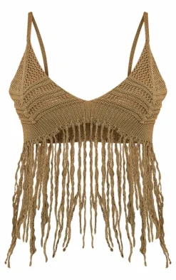 Khaki Tassel Crochet Top