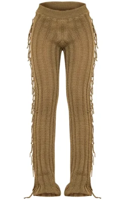Khaki Tassel Crochet Wide Leg Pants