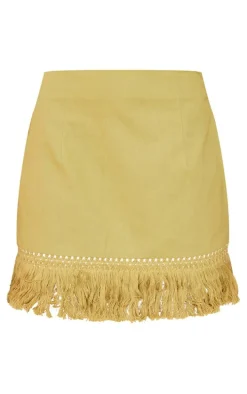 Khaki Tassel Fringe Hem Detail Mini Skirt