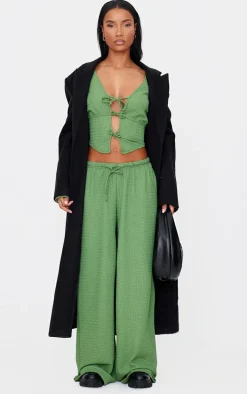 Khaki Textured Tie Front Vest