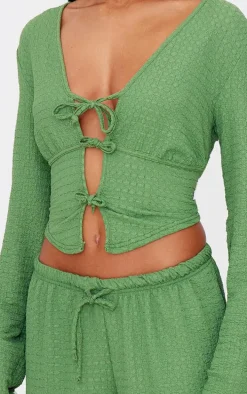 Khaki Textured Tie Front Vest