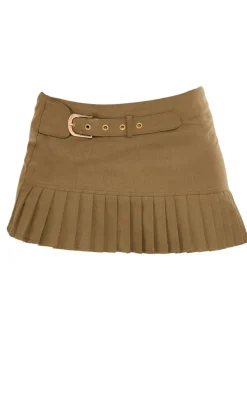 Khaki Twill Asymmetric Low Rise Micro Mini Skirt