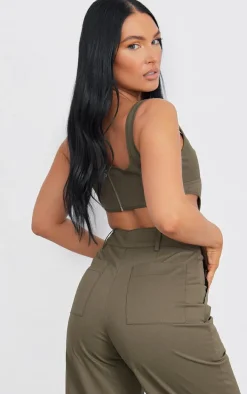 Khaki Twill Dip Hem Structured Cargo Corset