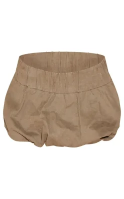 Khaki Twill Low Rise Puffball Mini Skirt