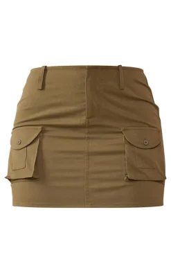 Khaki Twill Micro Mini Cargo Skirt