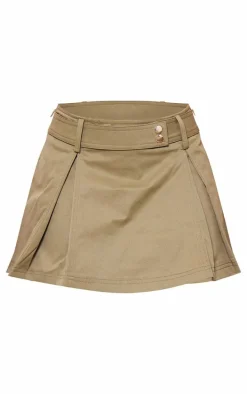 Khaki Twill Micro Mini Skater Skirt