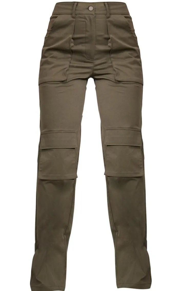 Khaki Twill Pocket Detail High Waist Cargo Pants
