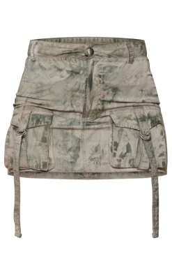 Khaki Vintage Wash Cargo Micro Mini Skirt
