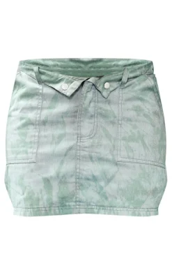 Khaki Vintage Wash Twill Fold Over Waistband Mini Skirt