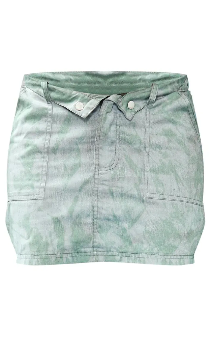 Khaki Vintage Wash Twill Fold Over Waistband Mini Skirt