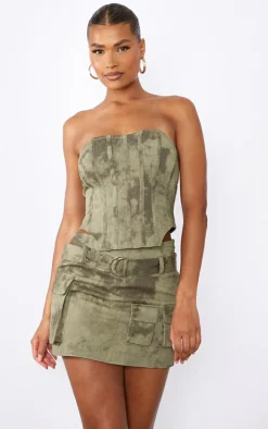 Khaki Washed Twill Cargo Bandeau Corset