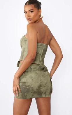 Khaki Washed Twill Cargo Bandeau Corset