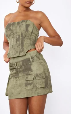 Khaki Washed Twill Cargo Bandeau Corset