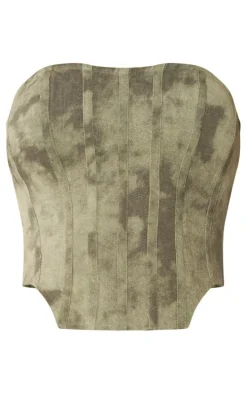 Khaki Washed Twill Cargo Bandeau Corset