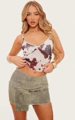 Khaki Washed Twill Frayed Edge Mini Skirt