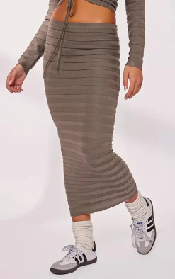 Khaki Wide Rib Knit Maxi Skirt