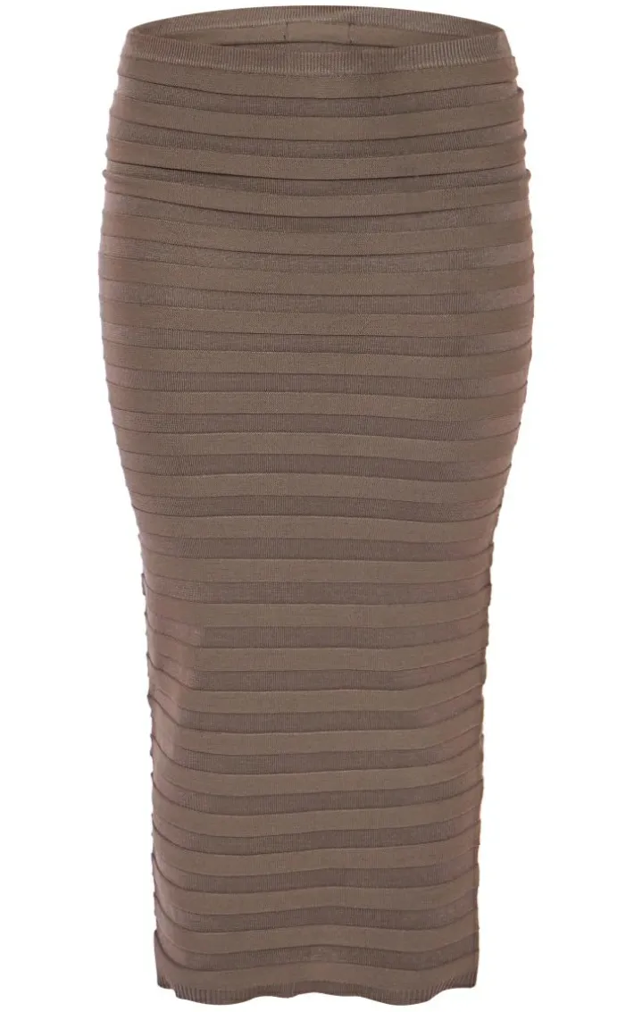 Khaki Wide Rib Knit Maxi Skirt