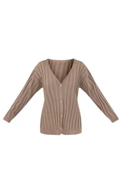 Khaki Wide Rib Knitted Cardigan