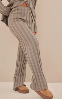 Khaki Wide Rib Knitted Pants