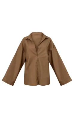 Khaki Woven Balloon Sleeve Oversized Shirt