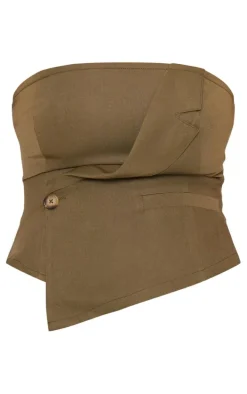 Khaki Woven Bandeau Crop Top