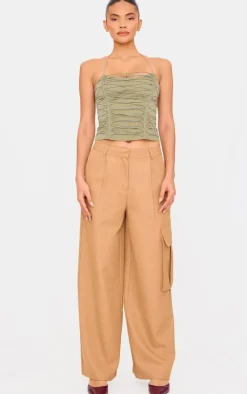 Khaki Woven Elastic Lace Up Corset