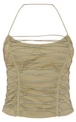 Khaki Woven Elastic Lace Up Corset