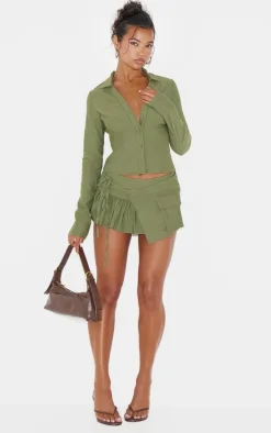 Khaki Woven Frill Detail Cargo Skort