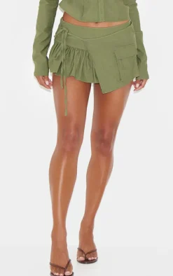 Khaki Woven Frill Detail Cargo Skort