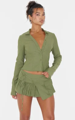 Khaki Woven Frill Detail Cargo Skort