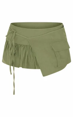 Khaki Woven Frill Detail Cargo Skort