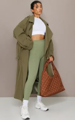 Khaki Woven Hooded Oversized Trench Coat