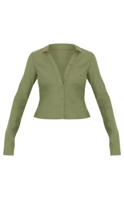 Khaki Woven Long Sleeve Cargo Shirt