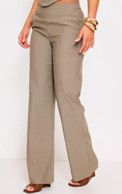 Khaki Woven Low Rise Straight Leg Pants