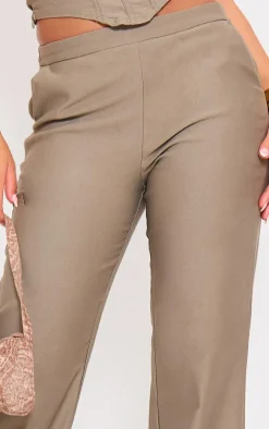 Khaki Woven Low Rise Straight Leg Pants