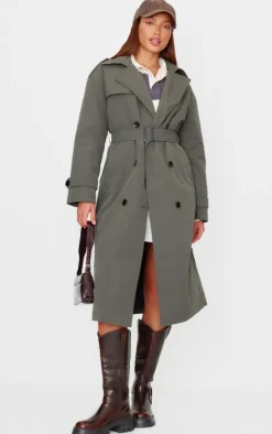 Khaki Woven Quilted Lining Trench Coat