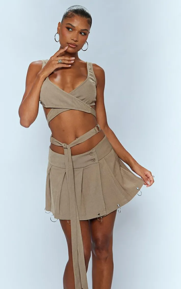 Khaki Woven Ring Detail Strappy Bralet