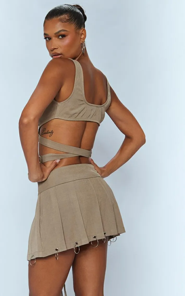 Khaki Woven Ring Detail Strappy Bralet