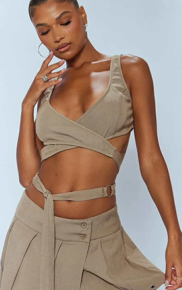 Khaki Woven Ring Detail Strappy Bralet