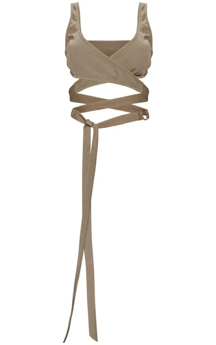 Khaki Woven Ring Detail Strappy Bralet