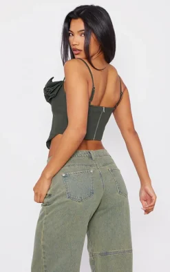 Khaki Woven Ruffle Bust Corset